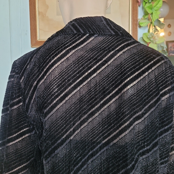Vintage 90s Y2K Pulli Black Velvet Burnout Stripe Shirt Whimsigoth Goth - Picture 6 of 12